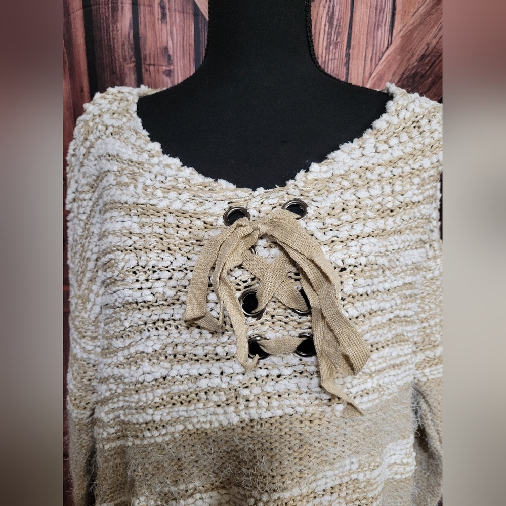 Ivory Fuzzy Relax Fit Front Tie Tunic Sweater Dress (L/XL) - Picture 4 of 7